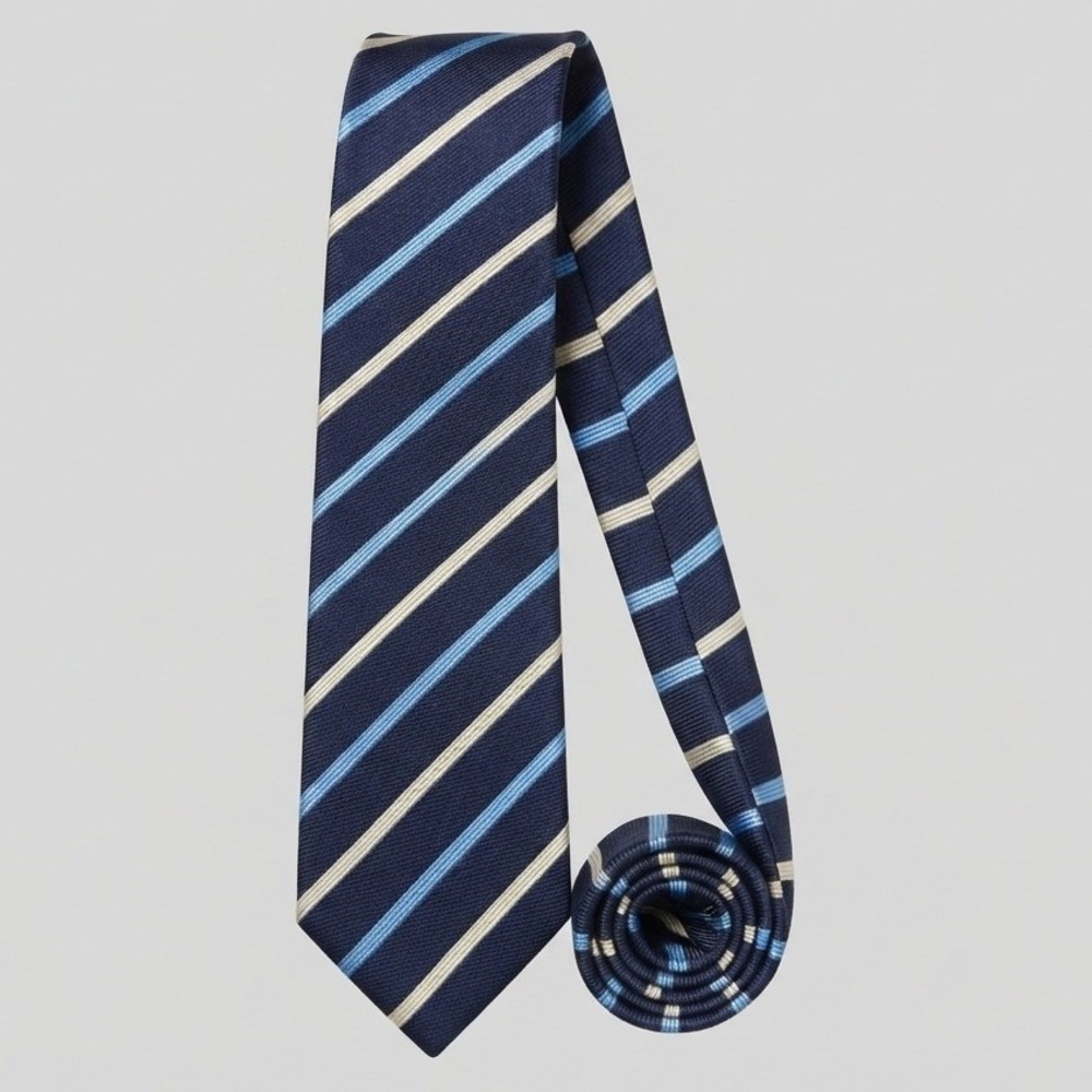 Brooks Brothers Makers Silk Necktie Navy Blue Striped Business Office Wear USA